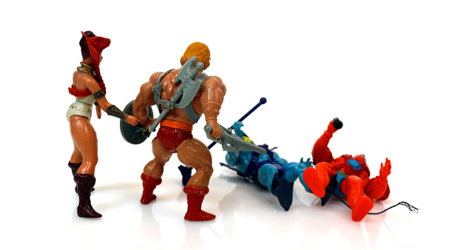 Teela and He-Man defeat Skeletor and Beast Man